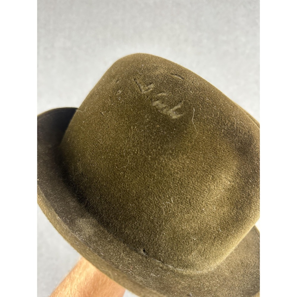 Vintage Knox Hat Fedora Fitted Very Small Green Wool Felt Lined Leather USA - Picture 4 of 10